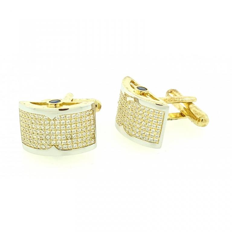 Micro Pave 925 Sterling Silver Men's Cuff Links 14K Yellow Gold Plating With Cubic Zirconia