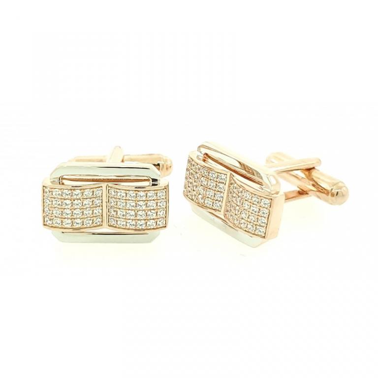 Micro Pave 925 Sterling Silver Men's Cuff Links 14K Rose Gold Plating With Cubic Zirconia