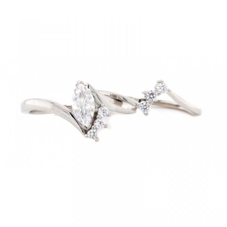 Micro Pave 925 Sterling Silver Bridal Rhodium Plating With Cubic Zirconia