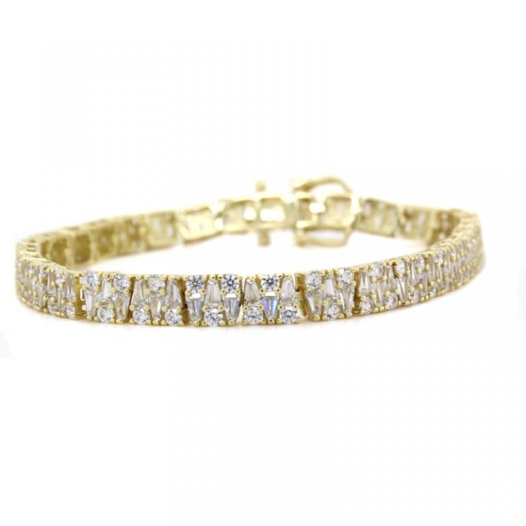 Micro Pave 925 Sterling Silver Bracelet 14k Yellow Gold Plating With Cubic Zirconia