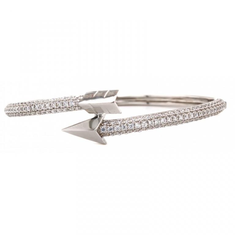 Micro Pave 925 Sterling Silver Bangle Rhodium Plating With Cubic Zirconia