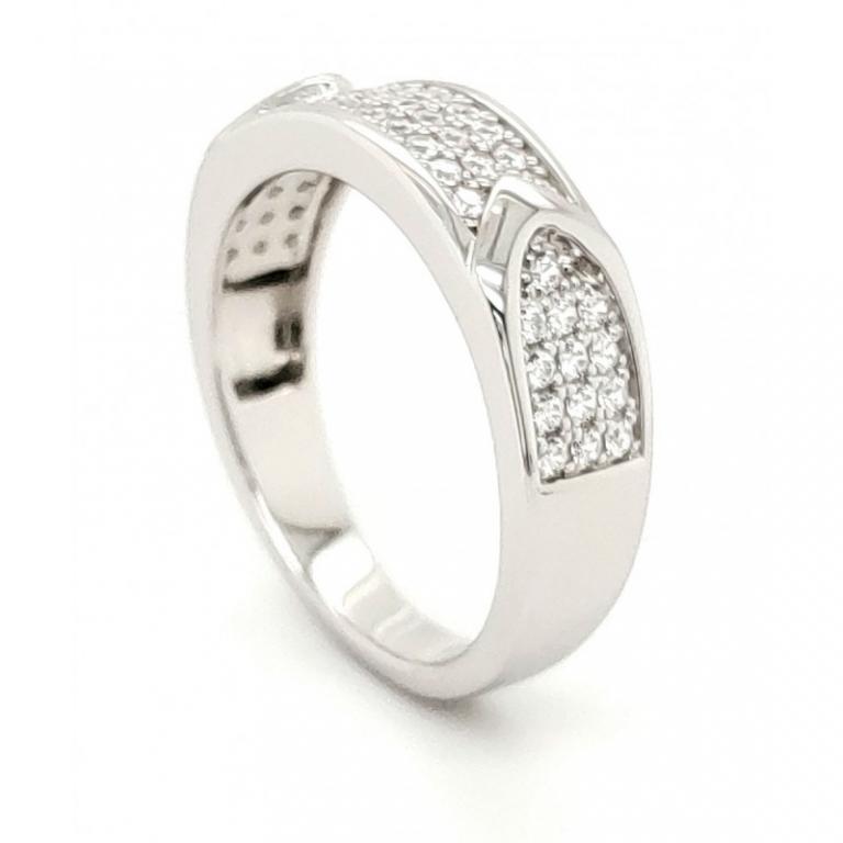 3 Row Micro Pave Cubic Zirconia Silver Ring With Rhodium Plating