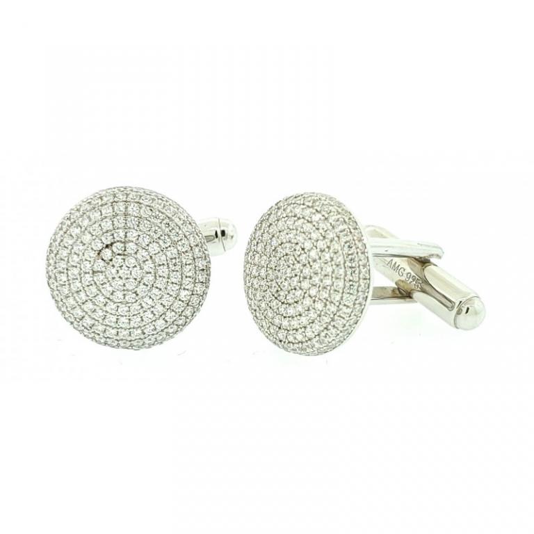 Micro Pave 925 Sterling Silver Men's Cuff Links Rhodium Plating With Cubic Zirconia