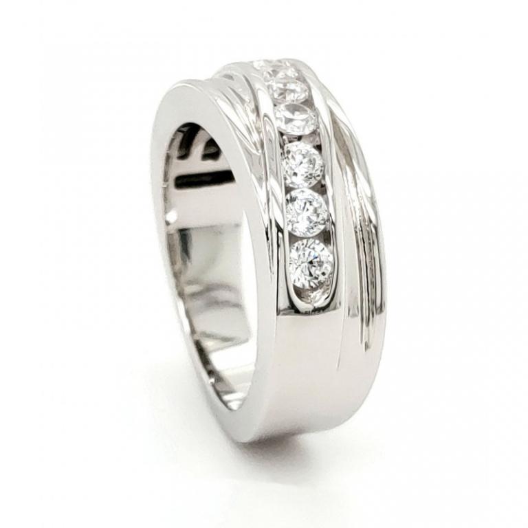MICRO PAVE CUBIC ZIRCONIA SILVER BAND WITH 14K ROSE GOLD PLATING