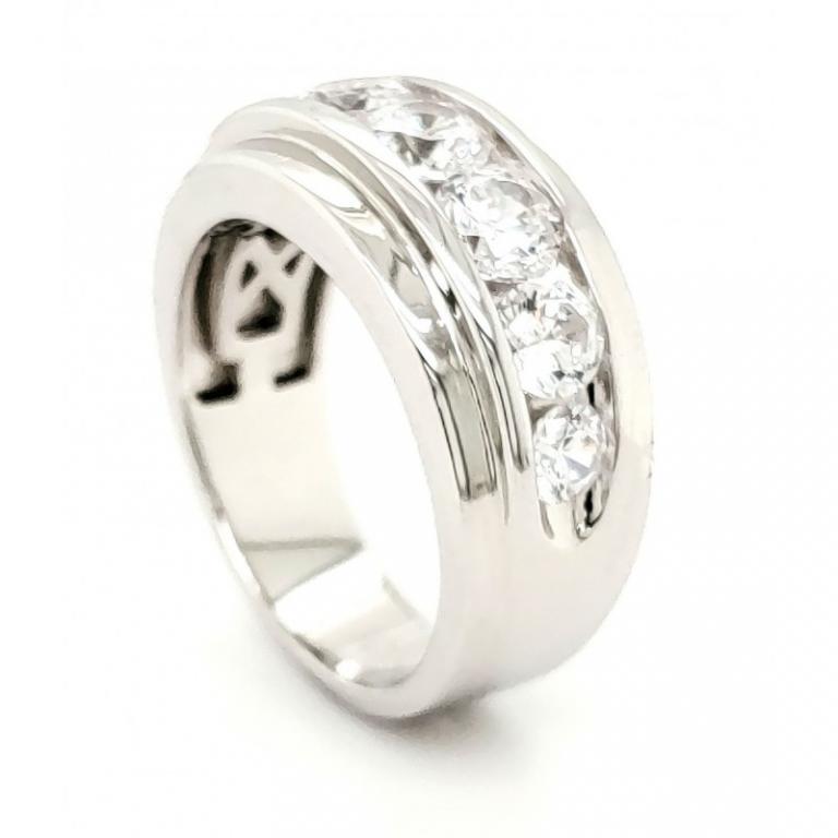 Round Cubic Zirconia Band With Rhodium Plating