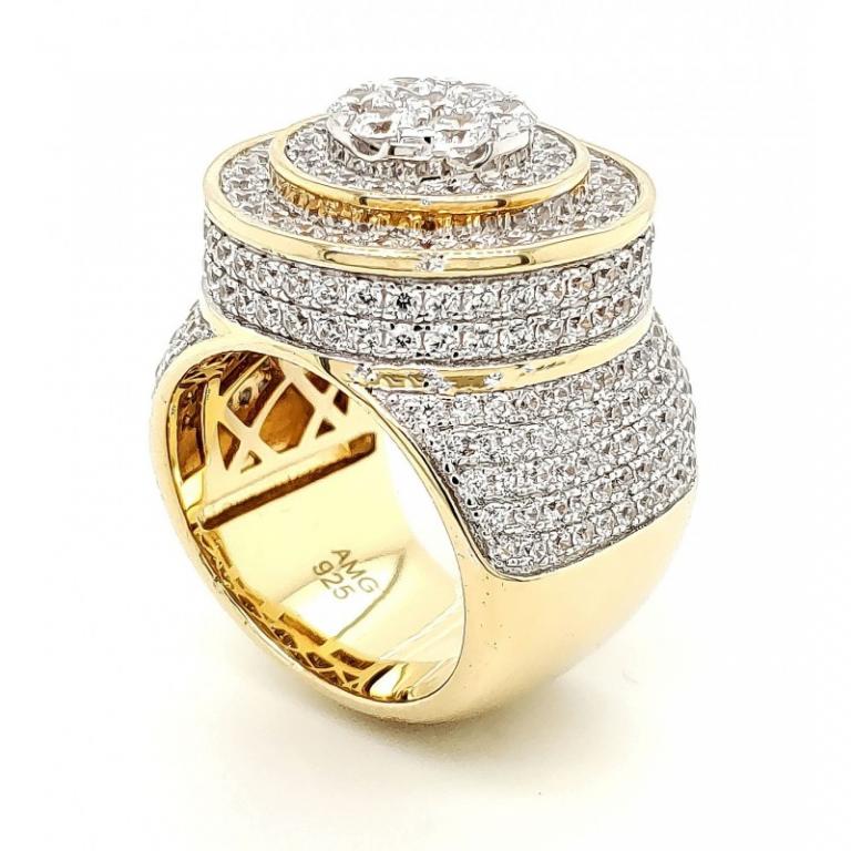 MICRO PAVE 925 STERLING SILVER MEN'S RING 14K GOLD PLATING WITH CUBIC ZIRCONIA
