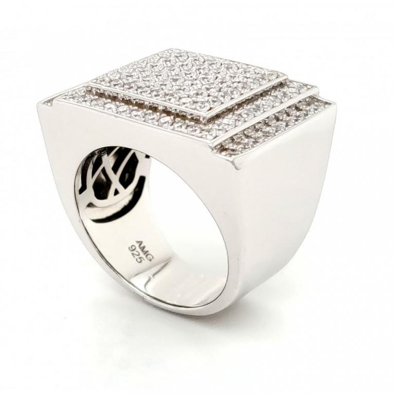 MICRO PAVE 925 STERLING SILVER MEN'S RING RHODIUM PLATING WITH CUBIC ZIRCONIA