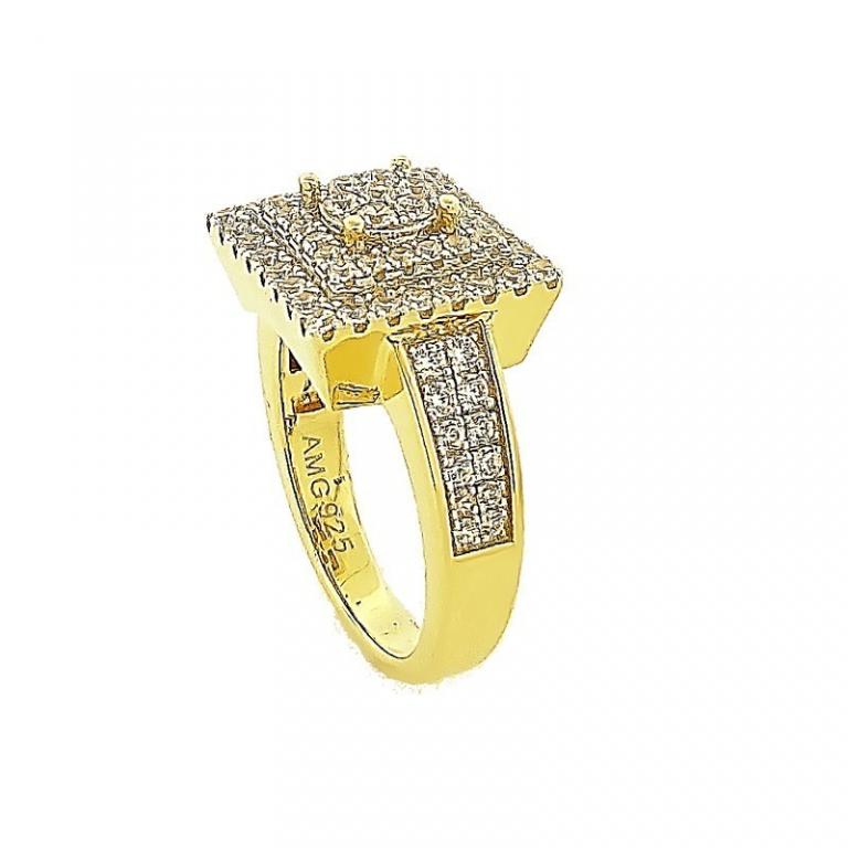 Micro Pave 925 Sterling Silver Men's Ring Yellow Gold Plating With Cubic Zirconia