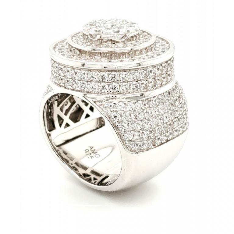 MICRO PAVE STERLING SILVER MEN'S RING RHODIUM PLATING WITH CUBIC ZIRCONIA