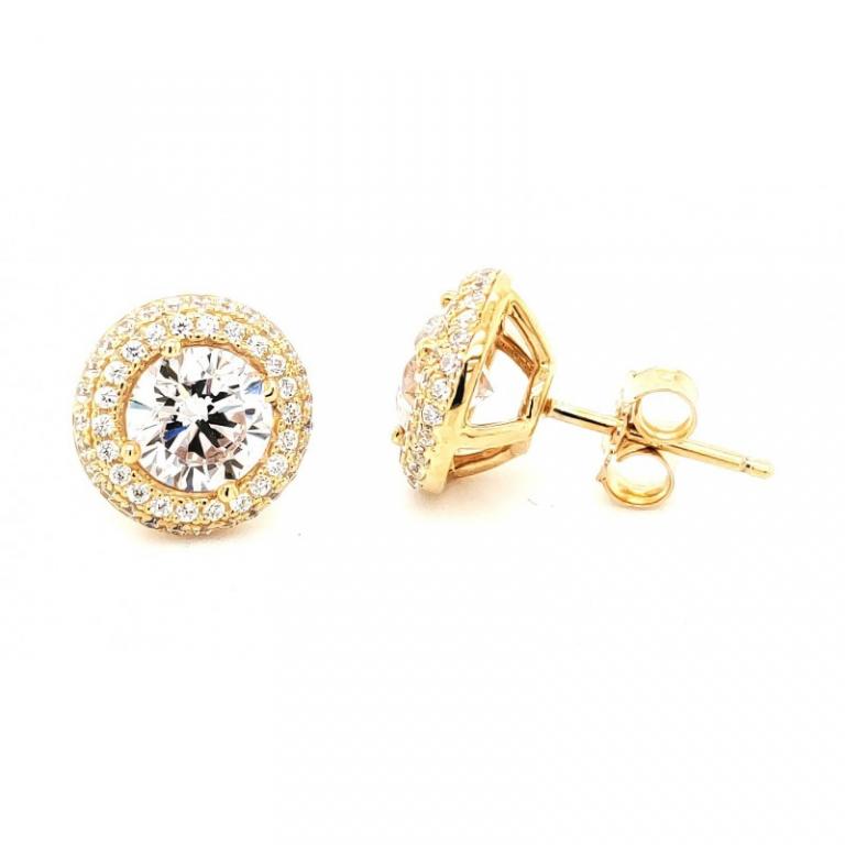 MICRO PAVE STERLING SILVER EARRING 14K YELLOW GOLD PLATING WITH CUBIC ZIRCONIA