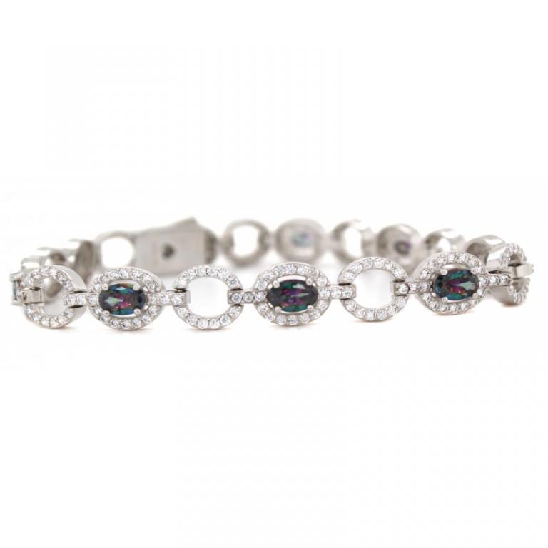 Micro Pave 925 Sterling Silver Bracelet Rhodium Plating With Mystic Topaz And White Cubic Zirconia