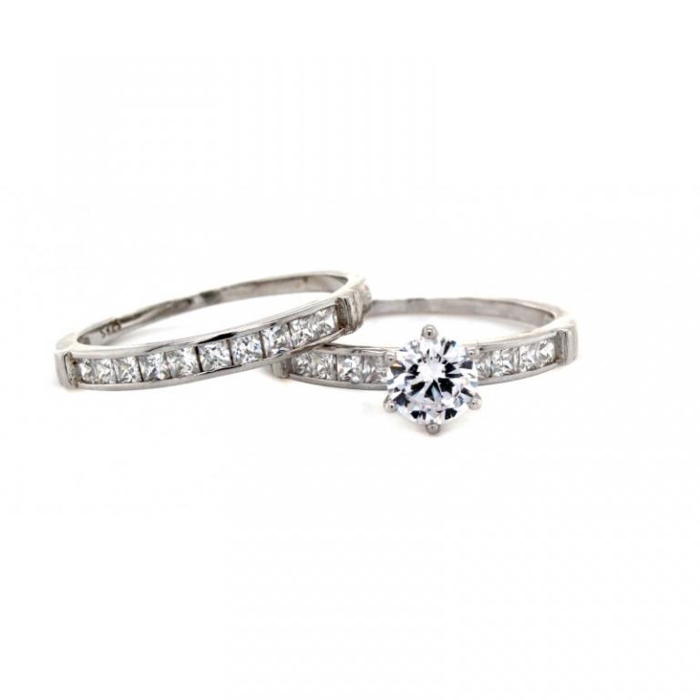 Micro Pave 925 Sterling Silver Bridal Rhodium Plating With Zirconia