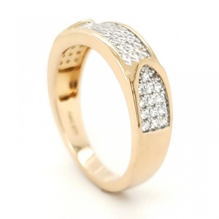 3 Row Micro Pave Cubic Zirconia Silver Ring With 14k Gold Plating