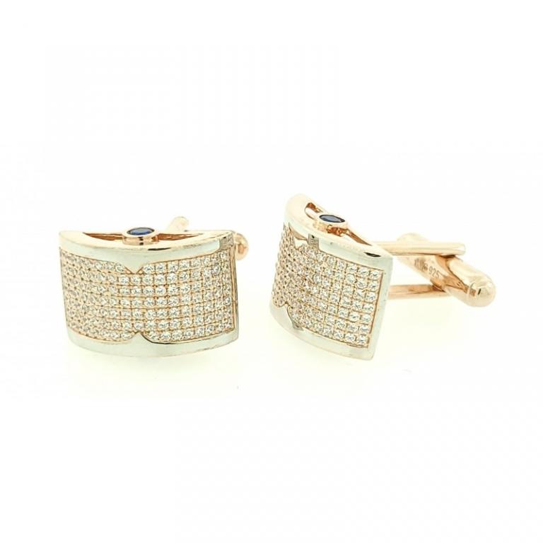 Micro Pave Sterling Silver Men's Cuff Links 14K Rose Gold Plating With Cubic Zirconia